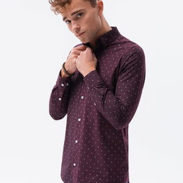 Men's elegant shirt with long sleeves - dark red K463