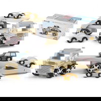 Medinė priekaba su žaisliniais automobiliais