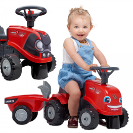 Traktorius Baby Case IH Ride-On raudonos spalvos su priekaba + priedai nuo 12 mėn.