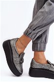 Odiniai moteriški platforminiai batai su puošyba Laura Messi 2697/810 Silver