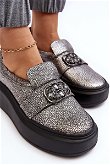 Odiniai moteriški platforminiai batai su puošyba Laura Messi 2697/810 Silver