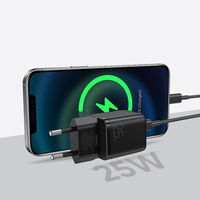 mažas USB greitasis įkroviklis C tipo PD 25W ES kištukas, juodas (L-P251)