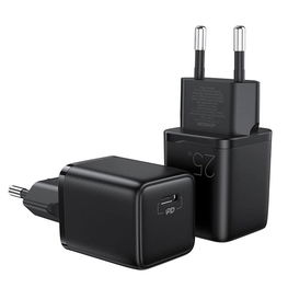 mažas USB greitasis įkroviklis C tipo PD 25W ES kištukas, juodas (L-P251)