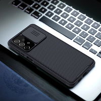 Nillkin CamShield Pro Case šarvuotas dėklas fotoaparato dangtelis Samsung Galaxy A73 mėlynas
