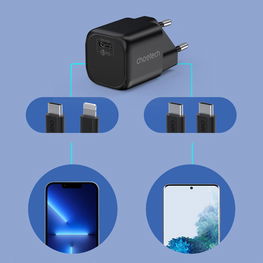 Choetech GaN USB C tipo PD tinklo įkroviklis 30 W, juodas (PD5007)