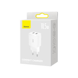 Baseus kompaktiškas tinklo įkroviklis 2x USB 10,5 W, baltas (CCXJ010202)