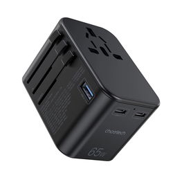 Choetech greitas universalus kelioninis įkroviklis GaN 2 x C tipo USB / USB 65W Power Delivery juodas (PD5009-BK)