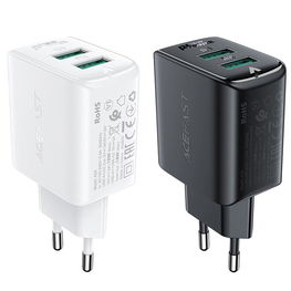 Acefast tinklo įkroviklis 2x USB 18W QC 3.0, AFC, FCP juodas (A33 juodas)