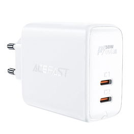 Acefast GaN USB C tipo tinklo įkroviklis 50 W, PD, QC 3.0, AFC, FCP, baltas (A29 baltas)