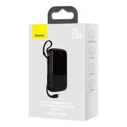 Powerbank 10000mAh 20W Baseus Qpow Pro Overseas Edition + kabelis USB C 3A - Juodos spalvos