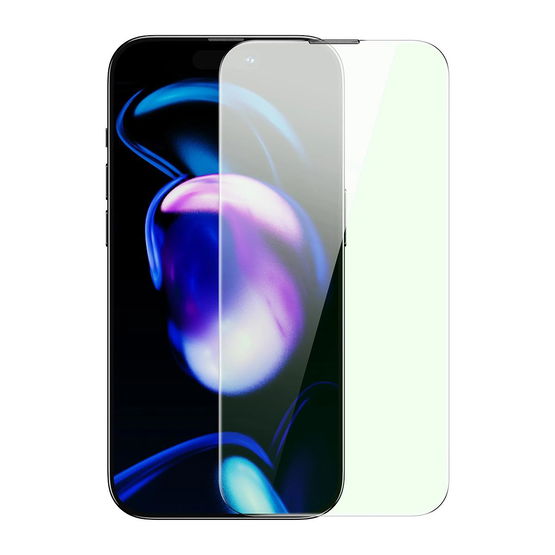 Baseus viso ekrano grūdintas stiklas iPhone 14 Pro su Anti Blue Light filtru ir 0,3 mm garsiakalbio dangteliu + tvirtinimo rėmelis