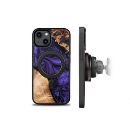 MagSafe Bewood Unique Violet medžio ir dervos dėklas iPhone 15 Plus - violetinės ir juodos spalvų