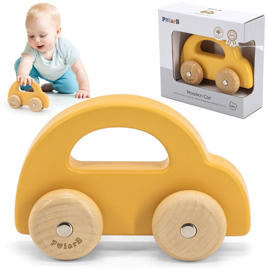 Medinis stumdomas automobilis geltonos spalvos