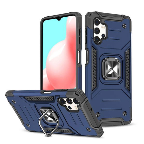 Ring Armor tough hybrid case cover + magnetic holder for Samsung Galaxy A23 blue