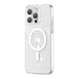 Kingxbar PQY Geek serijos magnetinis dėklas iPhone 14 Pro Max MagSafe sidabrinis