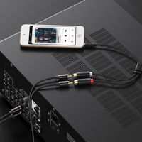 garso adapterio lizdas iš 3,5 mm vyriškos į 2xRCA moterišką 0,25 m pilkos spalvos (AV109)
