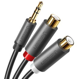 garso adapterio lizdas iš 3,5 mm vyriškos į 2xRCA moterišką 0,25 m pilkos spalvos (AV109)