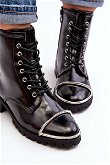 Moteriški batai Lu Boo Juodi darbo batai su plieniniu rėmu Jacksy