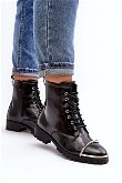 Moteriški batai Lu Boo Juodi darbo batai su plieniniu rėmu Jacksy