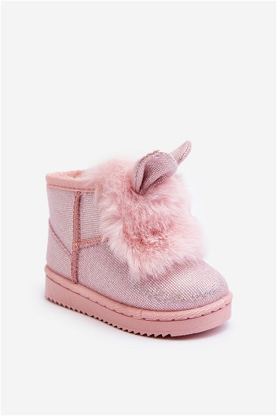 Šviesiai rožinės spalvos vaikiški sniego batai su kailiniu pamušalu ir ausų detalėmis Betty