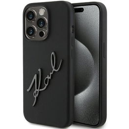 silikoninis Karl Script dėklas iPhone 15 Pro - juodas