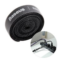 Baseus Rainbow Circle kabliukų ir kilpų dirželiai - velcro juosta kabelių organizatoriui 1 m juoda (ACMGT-E01)