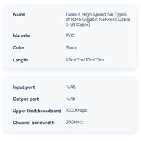 Baseus Speed Six plokščias tinklo kabelis RJ45 1000Mbps 2 m juodas (WKJS000101)