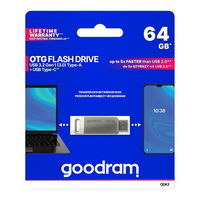 64 GB USB 3.2 Gen 1 USB / USB C OTG ODA3 Goodram atmintinė - sidabrinė