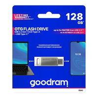 128 GB USB 3.2 Gen 1 USB / USB C OTG ODA3 Goodram atmintinė - sidabrinė