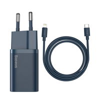 [ ] Baseus Super Si 1C greitas sieninis įkroviklis USB C tipo 20 W Power Delivery + USB C tipo - Lightning kabelis 1 m mėlynas (TZCCSUP-B03)