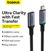 Baseus 10 Gb/s ilginamasis kabelis 0,5 m juodas