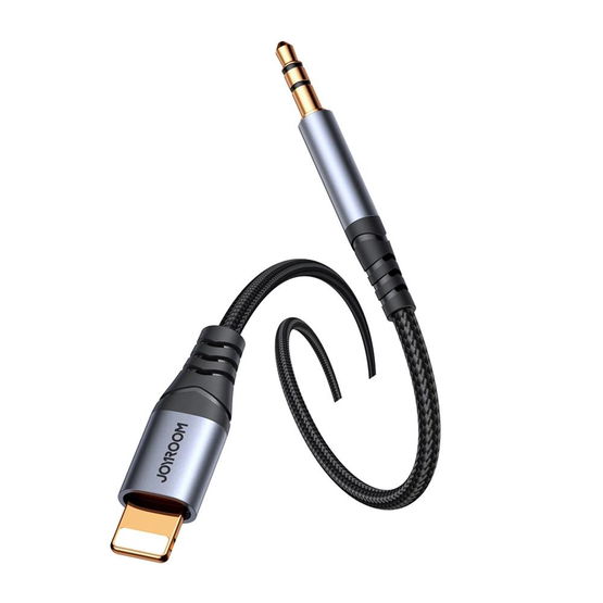 stereofoninis garso kabelis AUX 3,5 mm mini lizdas - Lightning , skirtas iPhone iPad , 1,2 m, juodas (SY-A06)