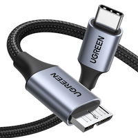 USB C / micro USB-B 3.0 kabelis US565 5Gb/s 3A 1 m - pilkas