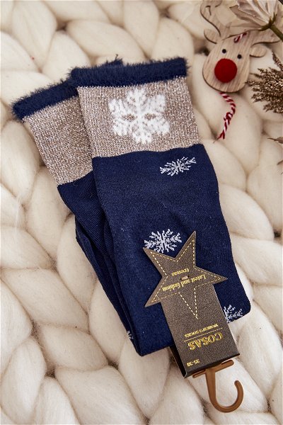 Moteriškos kojinės Ilgos kojinės su sniego gniūžtėmis Navy Blue