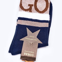 Moteriškos medvilninės kojinės GO-GO su kailiu COSAS Navy Blue (BSB13313)