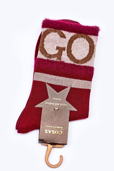 Moteriškos medvilninės kojinės GO-GO su kailiu COSAS Burgundy
