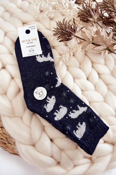 Moteriškos vilnonės kojinės Polar Bear Navy blue