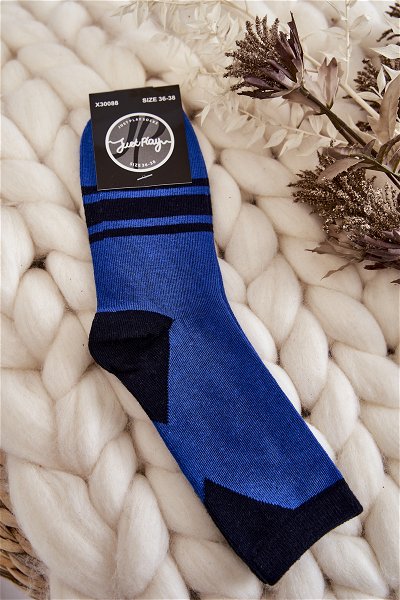 Moteriškos dviejų spalvų kojinės su juostelėmis mėlyna-juoda