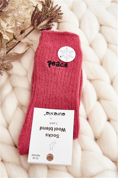 Moteriškos šiltos kojinės su rožiniu tekstu
