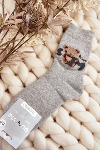 Šiltos medvilninės kojinės su meškiuku Grey