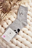 Moteriškos medvilninės kojinės su pleistru Teddy Bear Grey