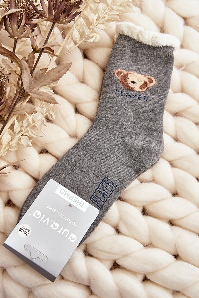 Storos medvilninės kojinės su meškiuku Grey