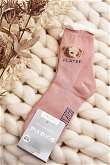 Storos medvilninės kojinės su meškiuku rožinės spalvos