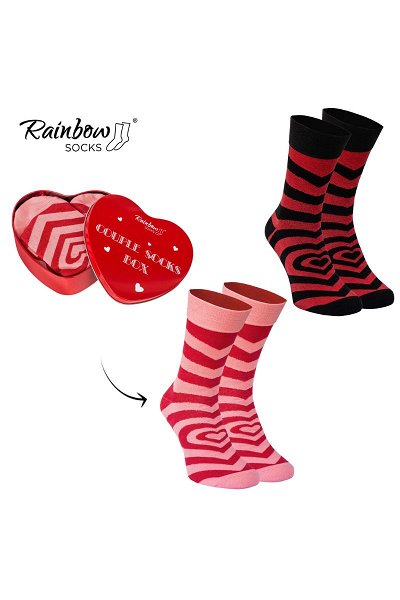 Kojinės COUPLE BOX 2 poros dėžutė Širdies vaivorykštės kojinės
