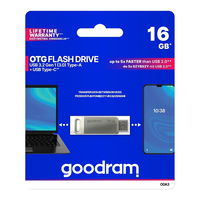 16 GB USB 3.2 Gen 1 USB / USB C OTG ODA3 Goodram atmintinė - sidabrinė
