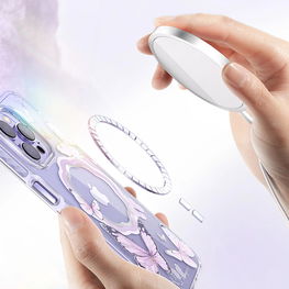 Kingxbar Butterfly Series magnetinis dėklas iPhone 14 Plus MagSafe dėklas su drugeliais rožinės spalvos
