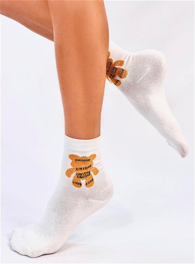 Moteriškos kojinės su meškiuku SHENTI WHITE