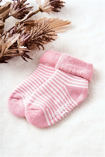 Vaikiškos kojinės su juostelėmis Rožinė ir balta