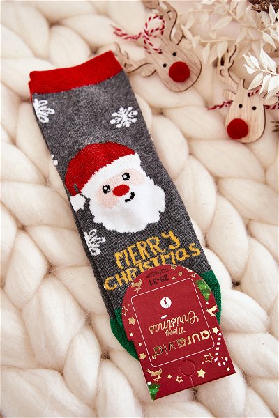 Vaikiškos kojinės Linksmų Kalėdų Santa Grey-green