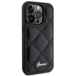 Guess dygsniuotas metalinis dėklas su logotipu iPhone 15 Pro Max - juodas